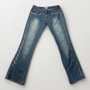 Dating Jeans Womens Size 26 Blue Denim Stretch Bootcut Sequins Embellished